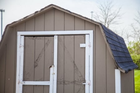 weathered shed in backyard